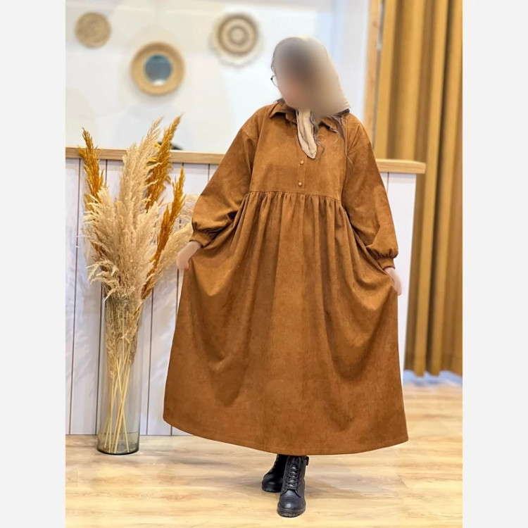 پیراهن زنانه باپارچه کبریتی مناسب فصل پاییز