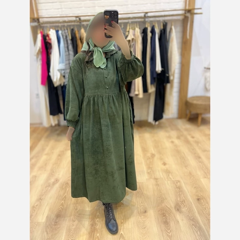 پیراهن زنانه باپارچه کبریتی مناسب فصل پاییز