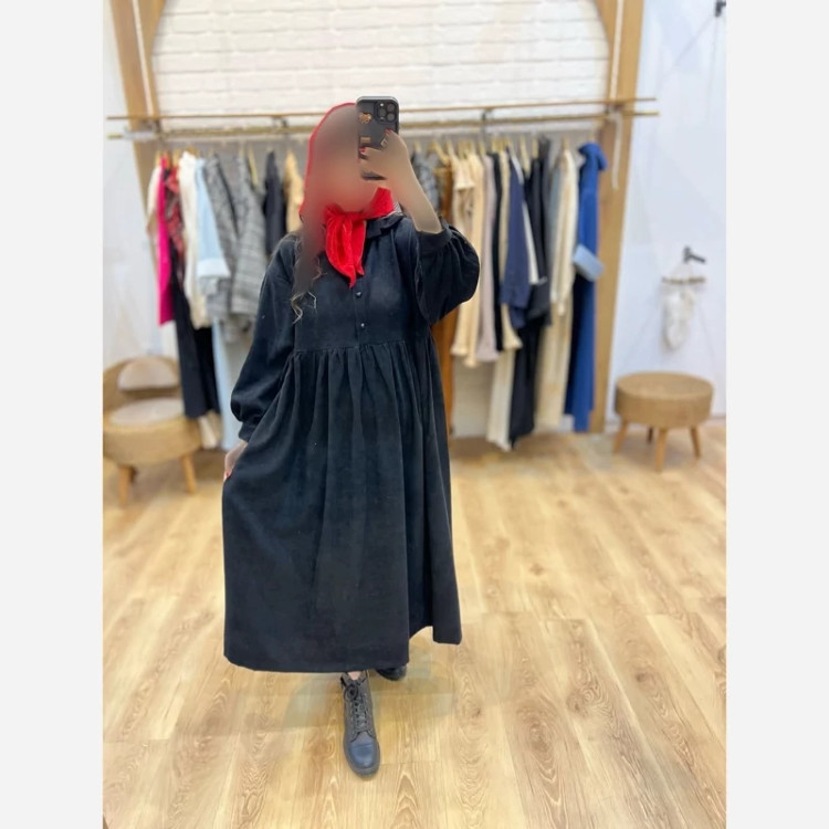 پیراهن زنانه باپارچه کبریتی مناسب فصل پاییز