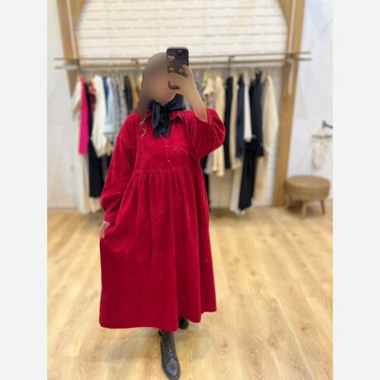 پیراهن زنانه باپارچه کبریتی مناسب فصل پاییز