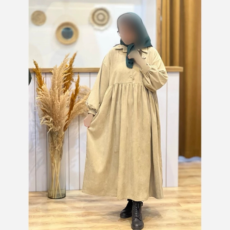 پیراهن زنانه باپارچه کبریتی مناسب فصل پاییز