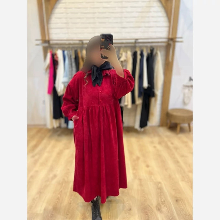 پیراهن زنانه باپارچه کبریتی مناسب فصل پاییز