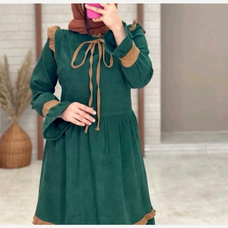 پیراهن سارافون دخترانه زنانه مزون دوزی شده پارچه کبریتی ریز