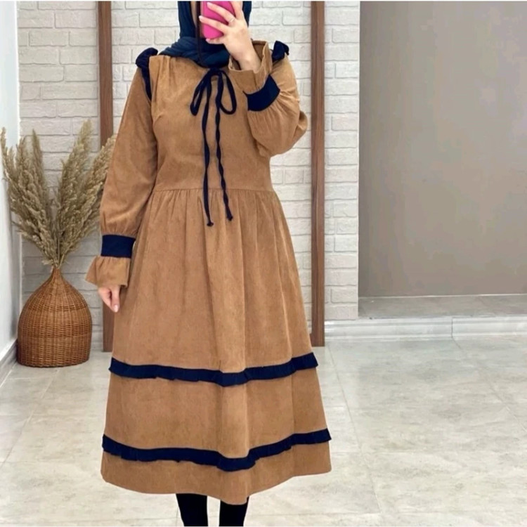 پیراهن سارافون دخترانه زنانه مزون دوزی شده پارچه کبریتی ریز