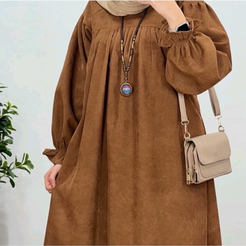 پیراهن زنانه عباباپارچه مخمل کبریتی ریزکیفیت عالی